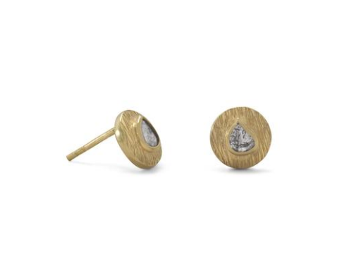14K Gold Polki Diamond Post Earrings