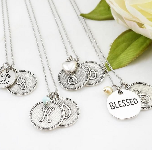 Stainless Steel Initial Necklace- 3 Charms